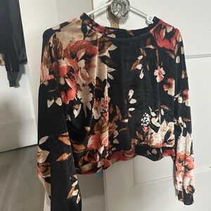 Cute Booty Lounge Black and Pink Floral Long Sleeve Top